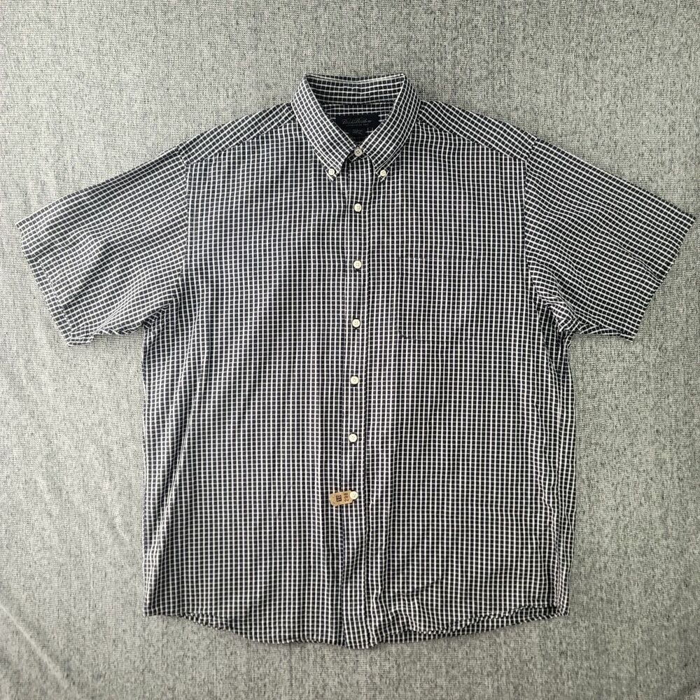 Brooks Brothers Shirt Mens Large Short Sleeve Plaid Grid Button Down Blue